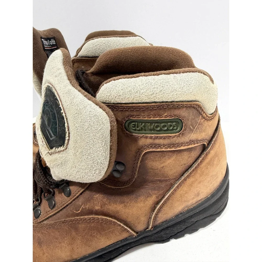 Elk Woods Mens Brown Leather Thinsulate Insulated Hiking Work Boots‎ Size 11D